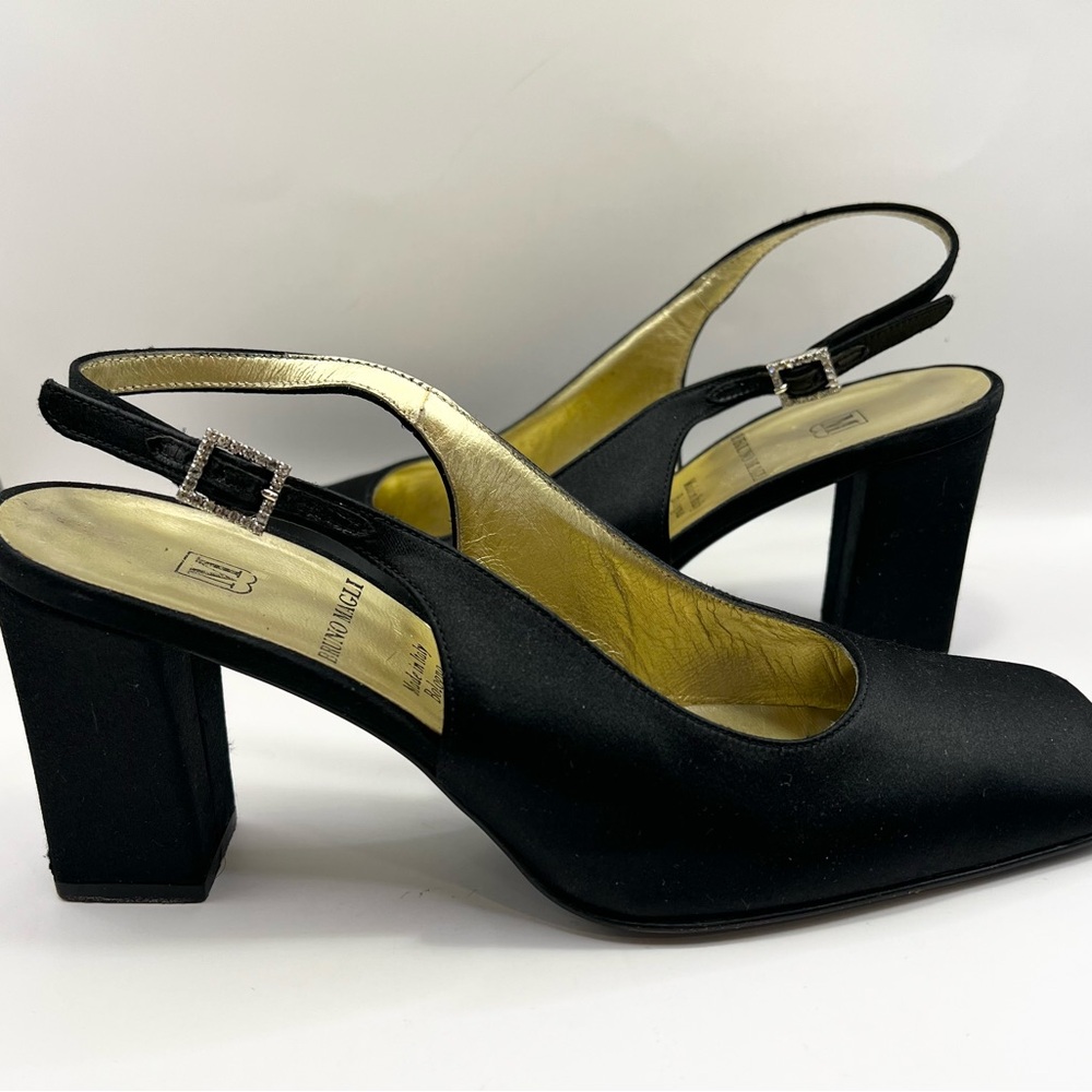 Bruno Magli Black Slingback Heels with Gold Accents